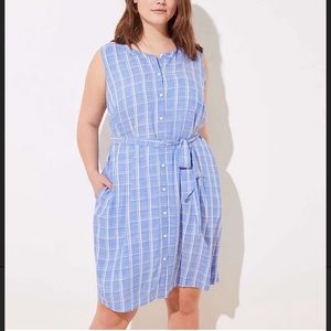 NWOT Loft Blue Plaid Button-Up Dress